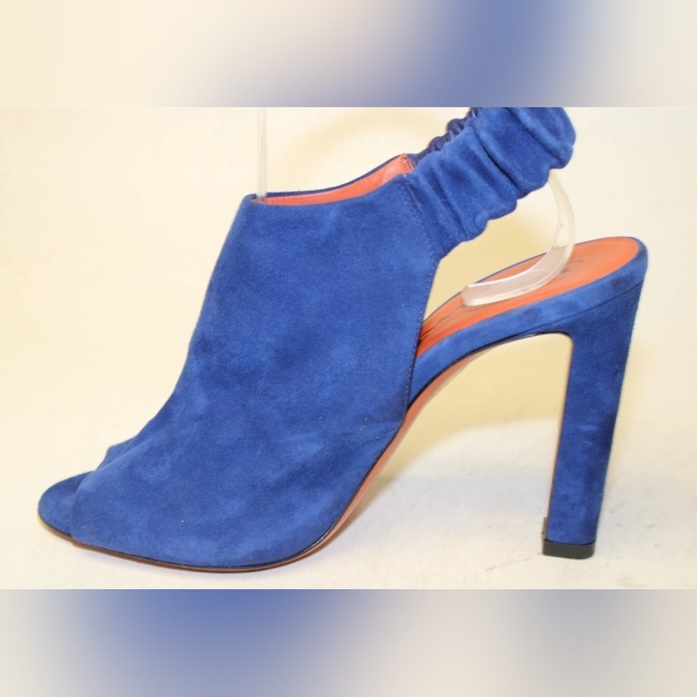 Santoni Italy Made Luxury Blue Suede Slingback Peep Toe Heels SANDALS Shoes 37 7 - Picture 9 of 16